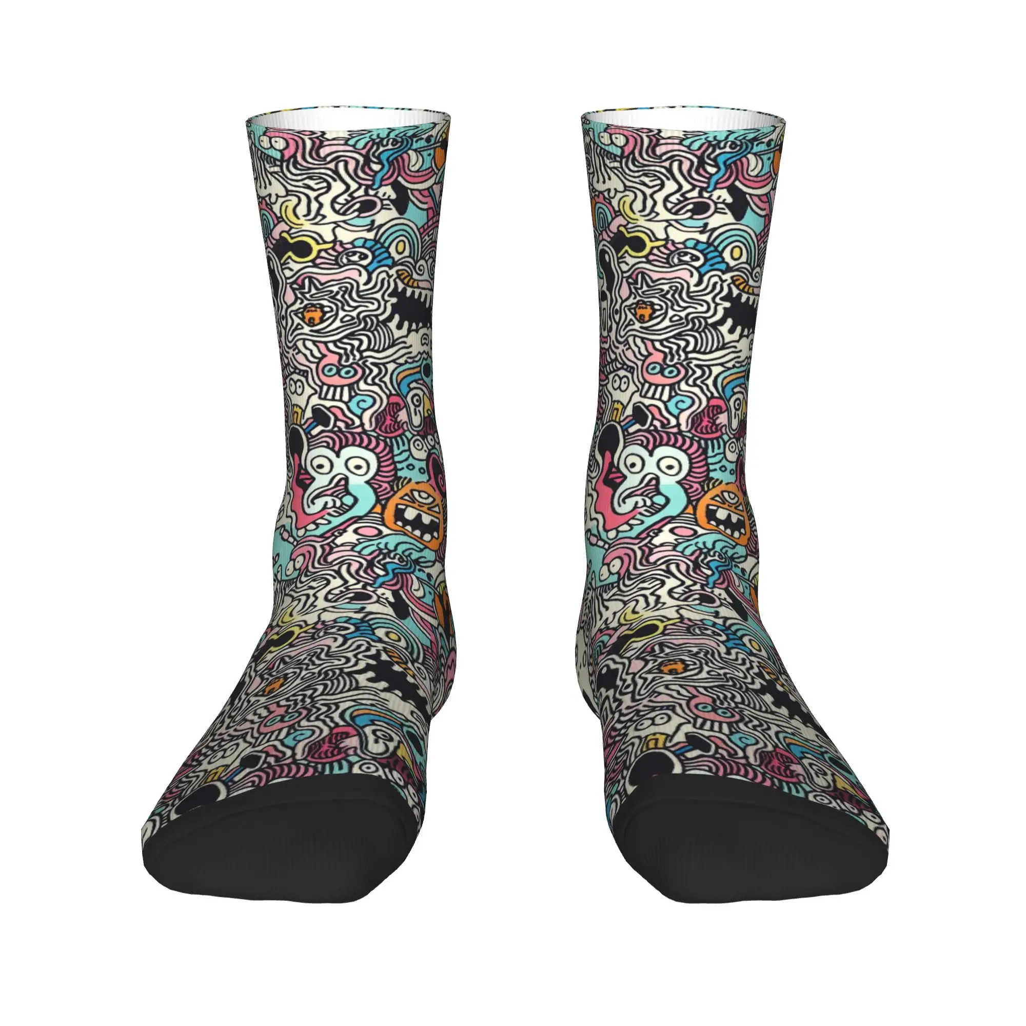 Adults Men Socks Abstract Cartoon Graffiti Stockings Non Slip Medium Soft Socks Spring Gothic Graphic Cycling Socks