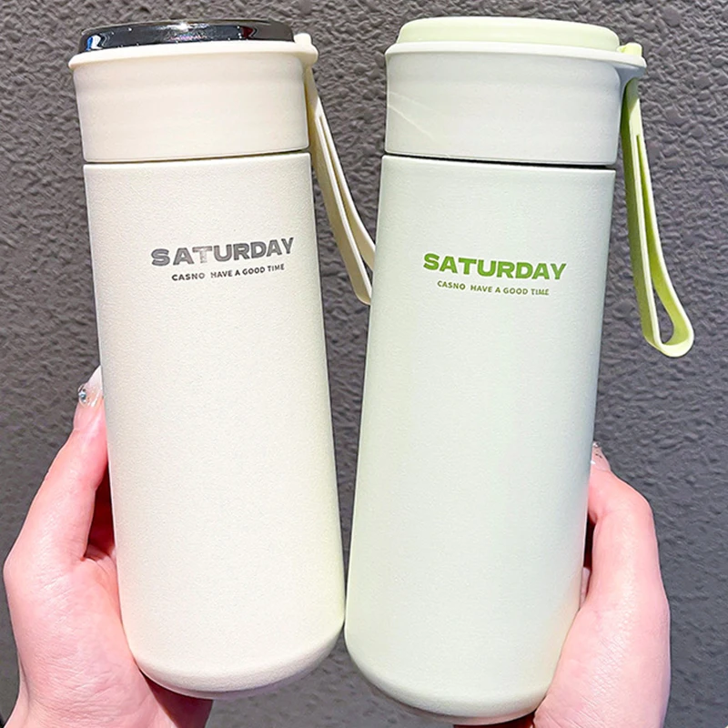 

480ML Korean Double-Layer Stainless Steel Insulated Water Bottle for Girls Portable Travel Vacuum Flask with Filter Mesh