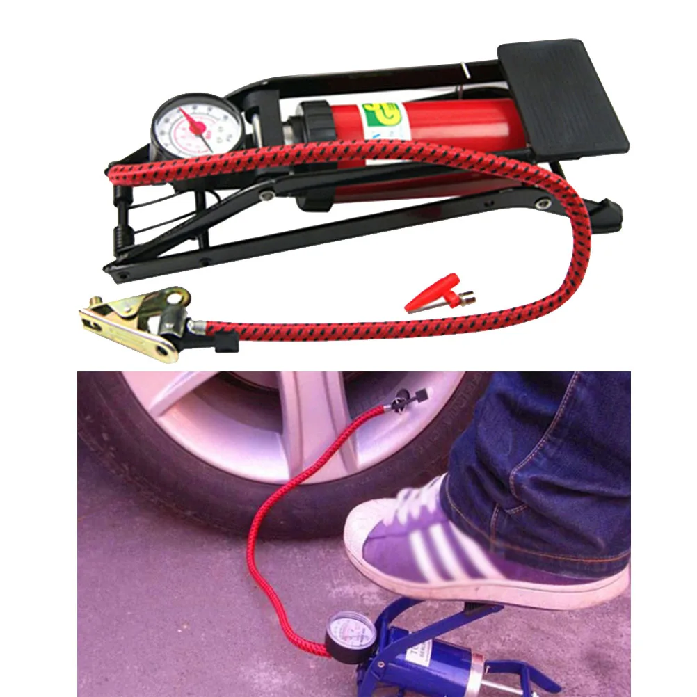 

Upgraded High-Pressure Foot Pump For Car Bike Motorcycle With Gauge Anti-Slip Pedal Multi-Functional Valves Universal Tire