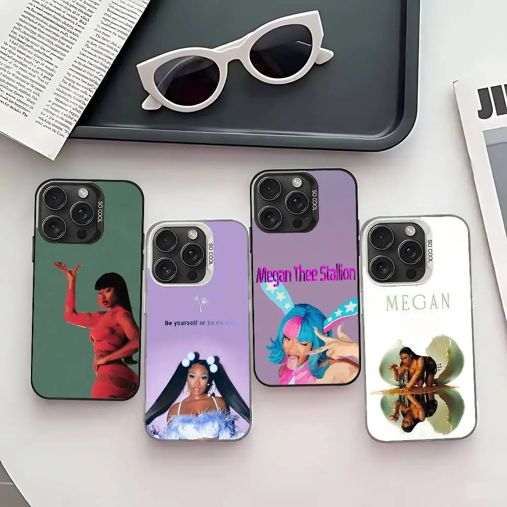M-Megan Thee Stallion Rapper Phone Case Case For IPhone 17 16 15 14 13 12 11 Pro Max X XS XR Electroplate Silver IMD Shockproof