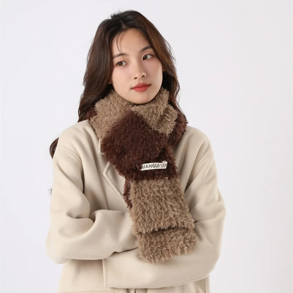 Autumn and Winter Women\'s Warm Imitation Rabbit Hair Colored Checkered Scarf Thickened Wool Scarf Luxury Brand H179