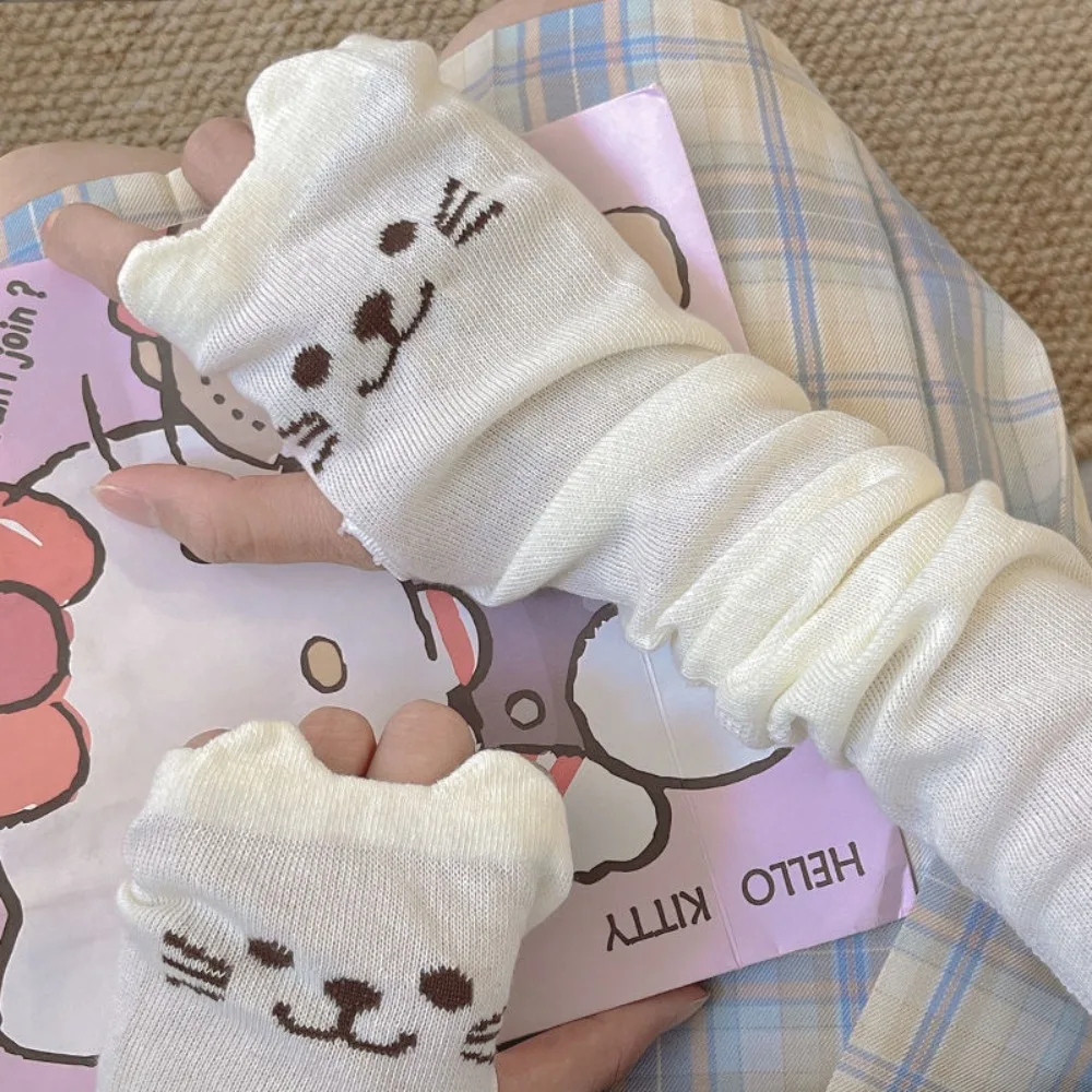 

Cute Fingerless Kitty Paw Arm Sleeves Breathable Thin Cat Claw Arm Cover Cotton UV Protection Cat Oversleeve Lolita