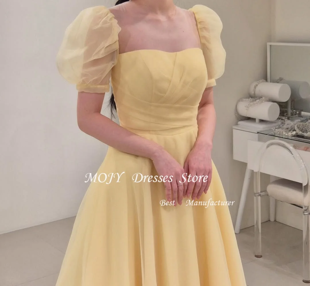 

Mojy Yellow Elegant Evening Dresses Short Sleeves Silk Organza Party Dresses Customized Prom Dresses Special Occasion Gown