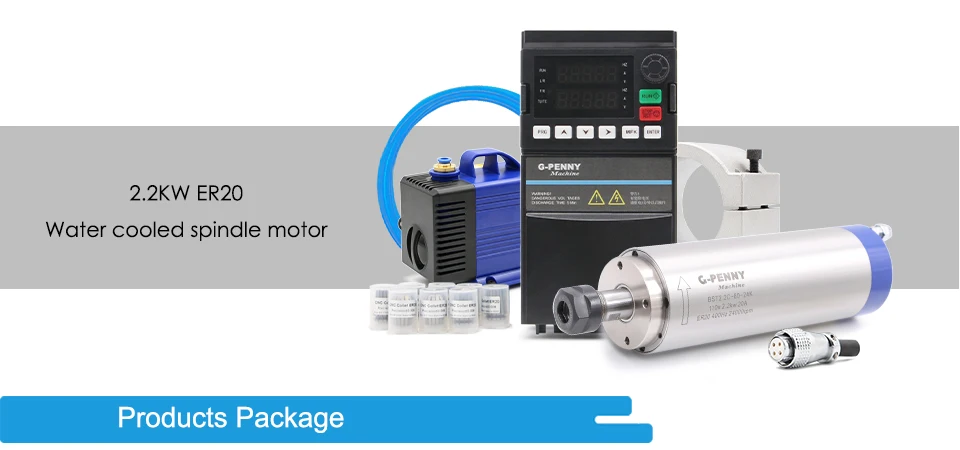 G-Penny 2,2 kW ER20 Wassergekühltes Spindel-Kit Wasserkühlspindel & 2,2 kW VFD & 80 mm Spindelhalterung & 75 W Wasserpumpe – Detail 1