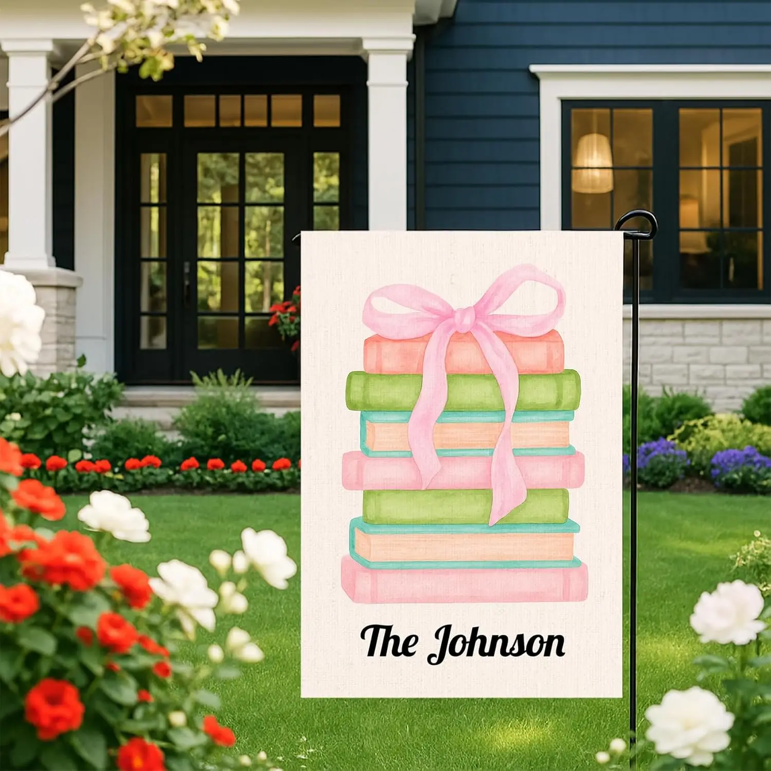 Colorful Books Garden Flag Custom Pink Yard Flag with Name Personalized Garden Flags Double Sided Anniversary Wedding Birthd ZZM