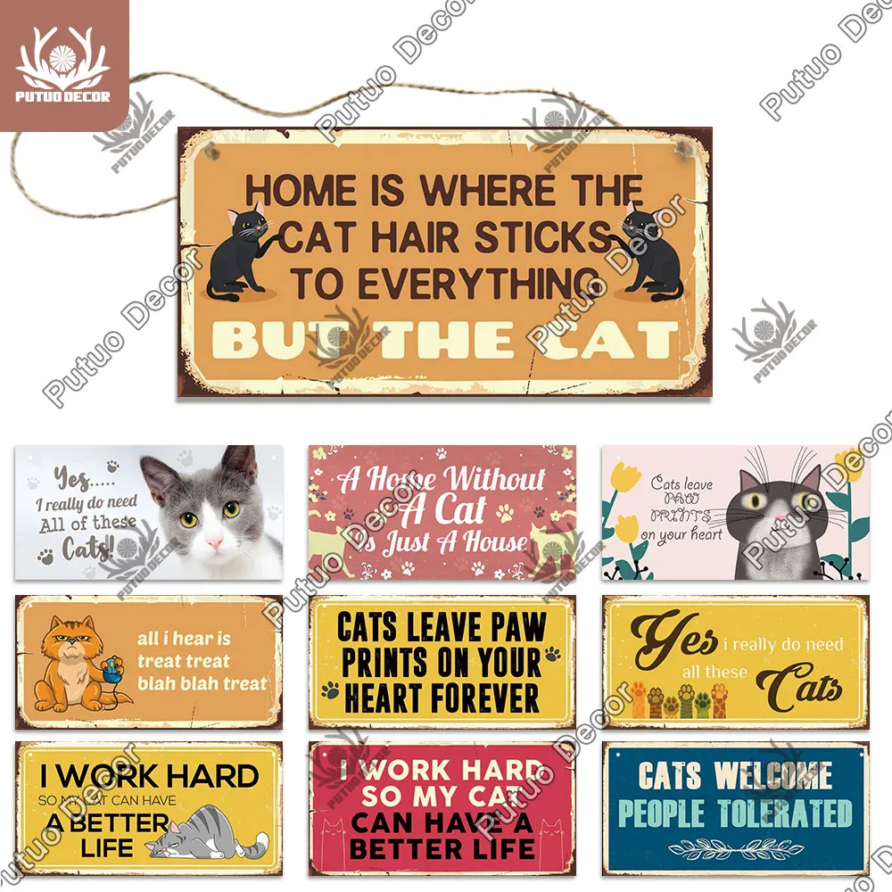 Putuo Decor-Katzenschild, Holz-Freundschaft, Holzanhänger, hängende Katze, Zwinger-Wanddekoration, Heimdekoration