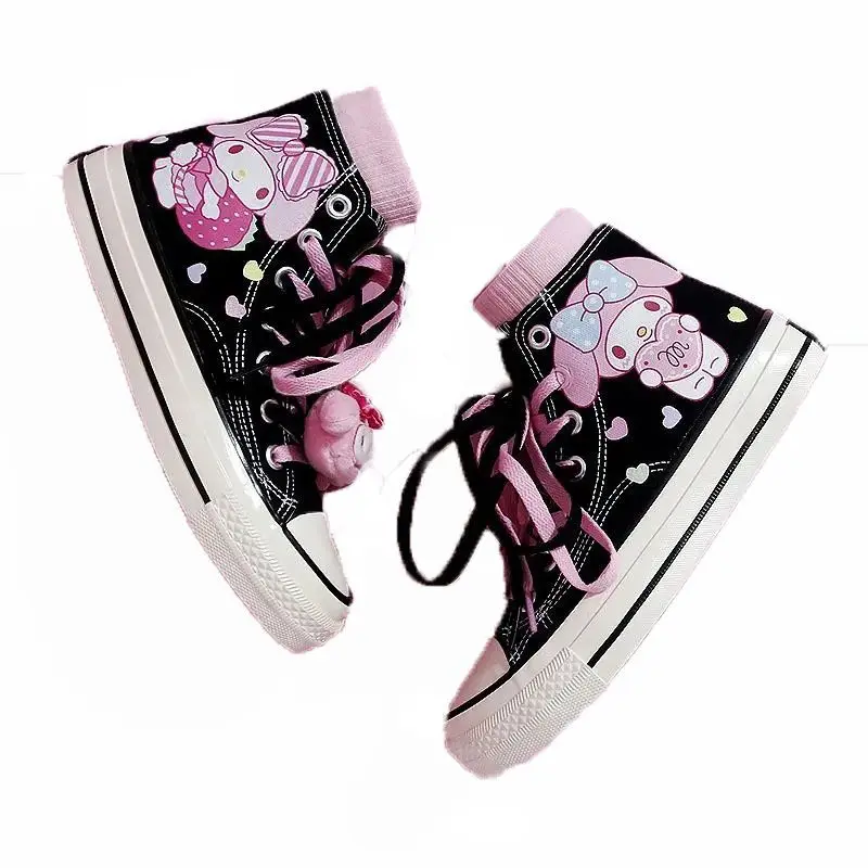 Anime My Melody 캔버스 신발 만화 캐주얼 학생 워킹 하이 탑 신발 성인 여성을위한 스포츠 플랫 신발