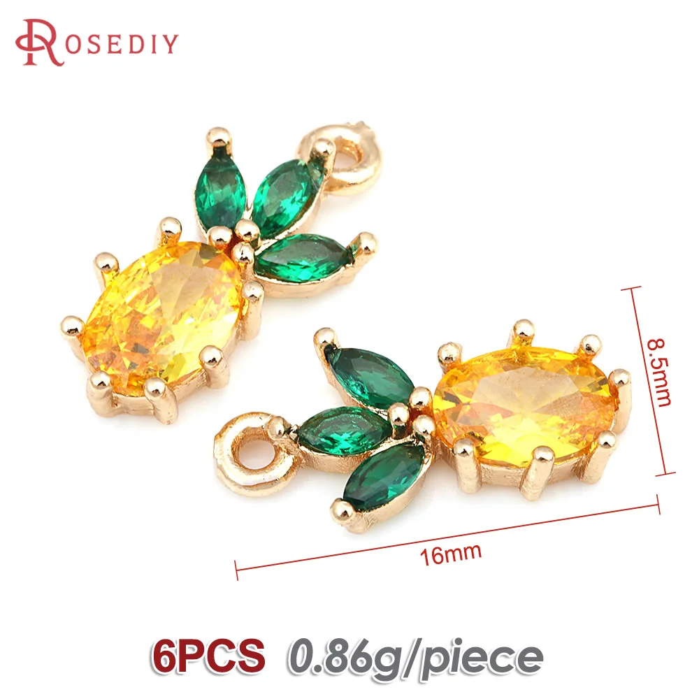 6PCS 18K Gold Color Brass and Zircon Pineapple Charms Pendants Jewelry Making Supplies Necklace Earrings Accessories for Women