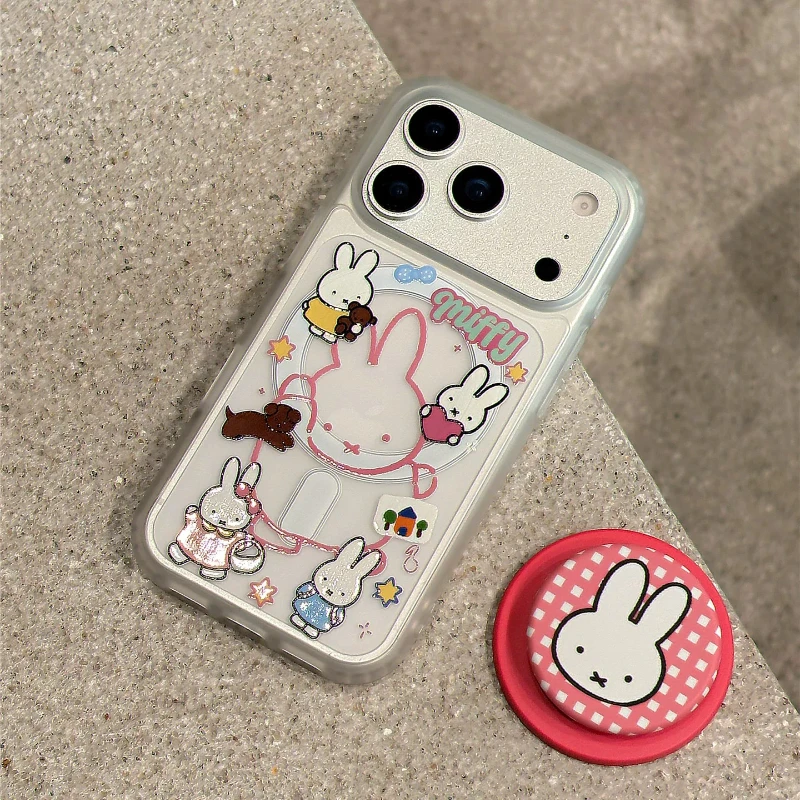 Miffy Kawaii Anime Cartoon Mobile Phone Case Ins Cute Magnetic Attraction Bracket For Apple IPhone17/16/15/14/13 Anti-fall