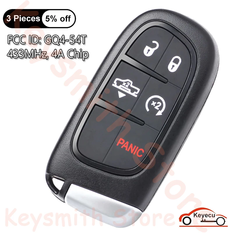 

KEYECU 5 Buttons 433MHz 4A Chip for Jeep Cherokee 2014 2015 2016 2017 2018 Auto Smart Remote Control Key Fob FCC ID: GQ4-54T