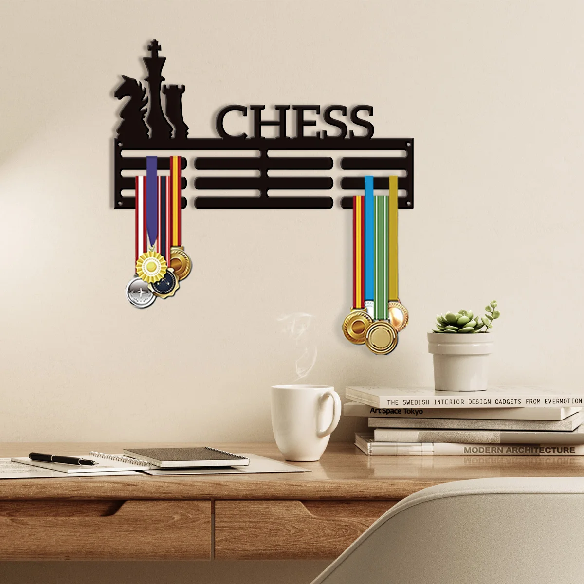 1 New Design Personalized Customization Chess Wall Mounted Medal Rack Can Hold 60 Medals, Metal Trophy Storage Hooks A Thoughtfu