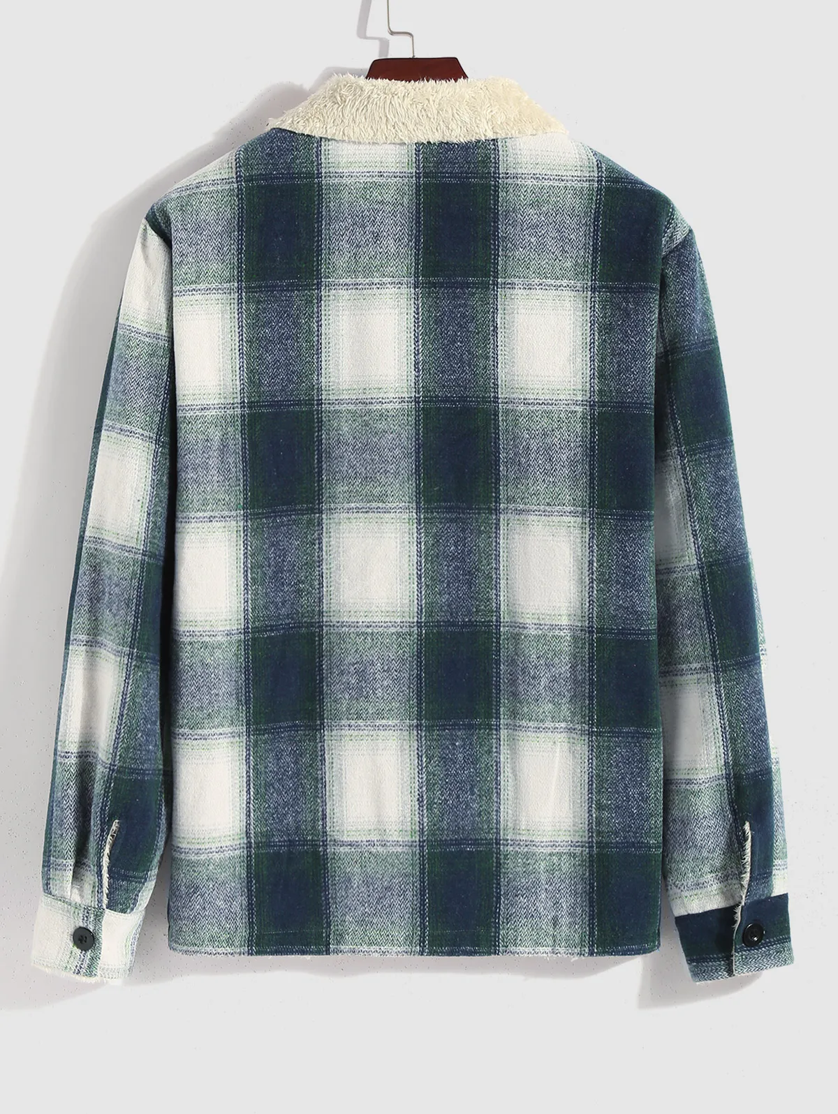 ZAFUL Men's Casual Plaid Pattern Front Pocket Thermal Fluffy Fleece-lined Jacket