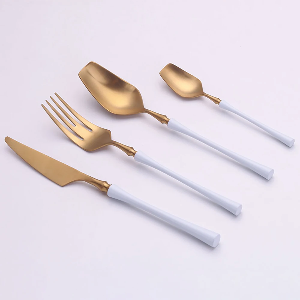 4/24Pcs Golden Cutlery Sets Matte Complete Stainless Steel Dinnerware Set Mirror Black Tableware Kitchen Knives Spoons and Forks