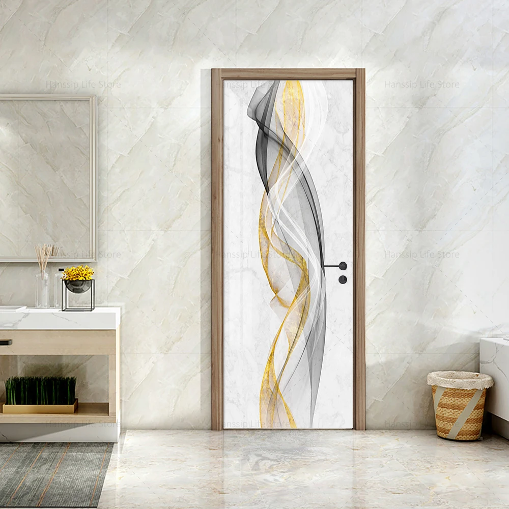 Minimalist Abstract Line Door Sticker Wallpaper Self Adhesive Black White Lines Art Mural for Whole Door Apartment Home Decor