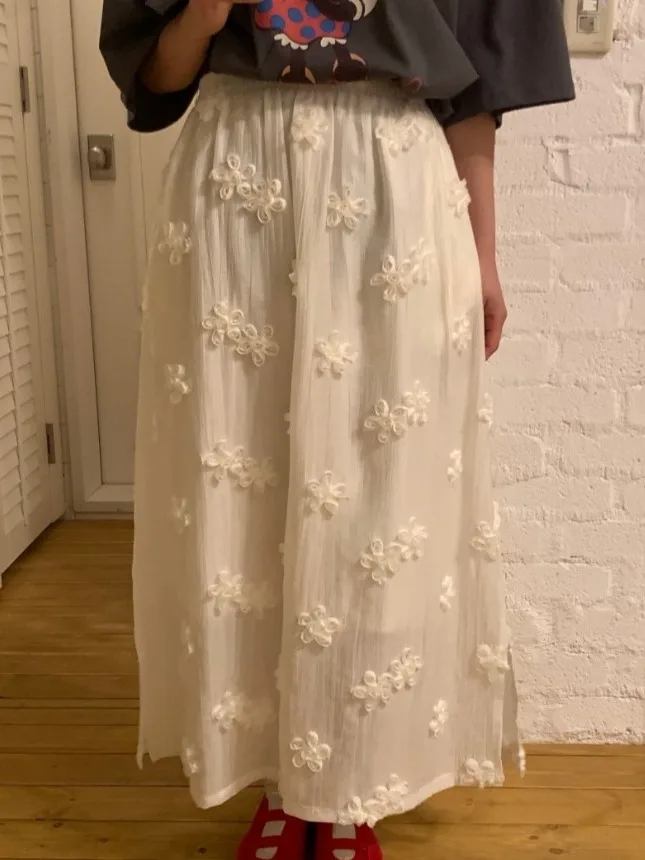 

Elegant Long Skirt Women's Summer Design Sensation Chic High Waist Straight Tube Half Body Skirt with 3D Flower Embroidery