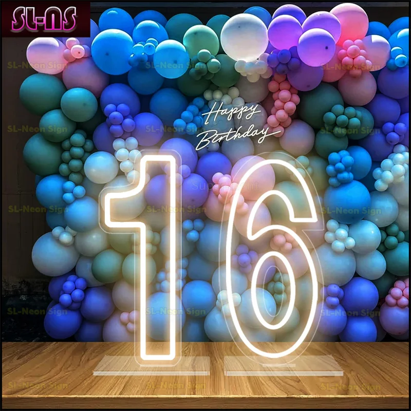 LED Number 1 2 3 4 5 6 7 8 9 0 Sign With Base and Chain, Light Up Signs for Birthday Party Decor 1st Birthday Numbers Kids Gift