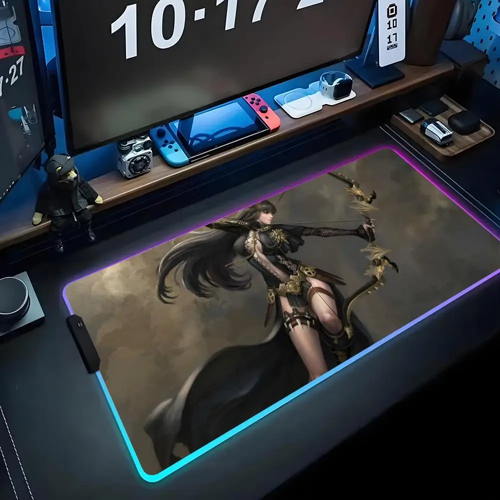 

game Female warrior Mouse Pad RGB Gaming Mousepad Big LED Pad PC Desk Mat Luminous Mouse Pad Large Keyboard Mats Table Rug With