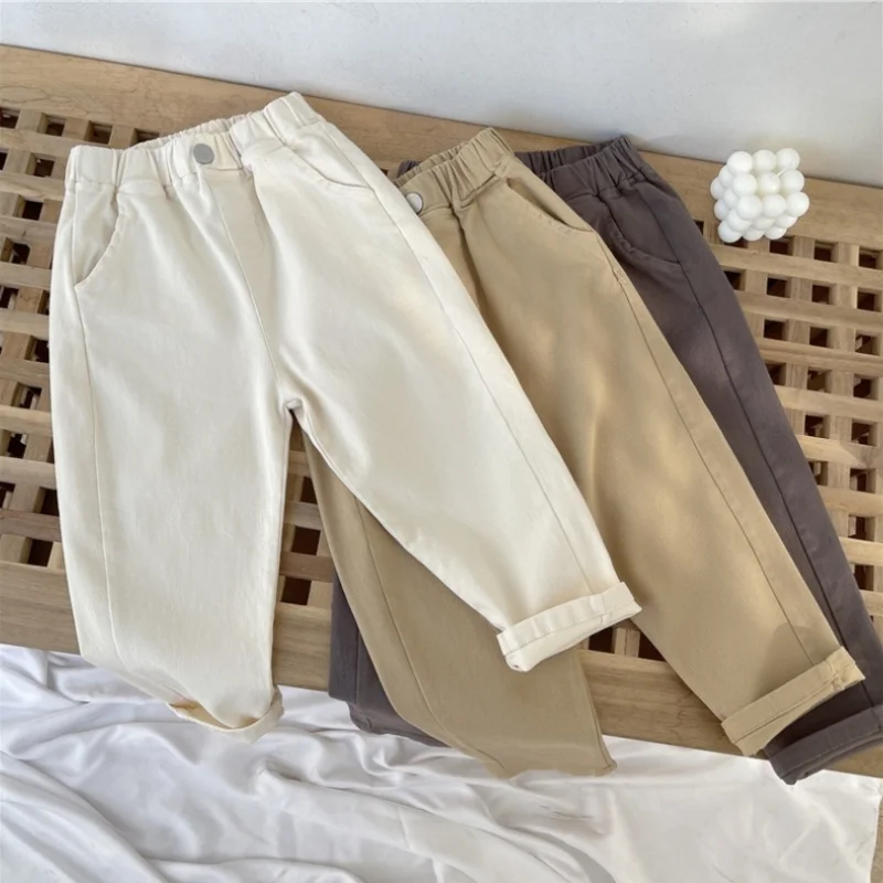 New Spring Autumn Kids Pants Casual Loose Harem Trousers 3-8Y Children Elastic Waist Solid Color Trousers Kids Fashion Clothes