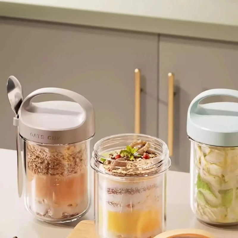 Портативная чашка для завтрака MAKE с ложкой - пищевая чашка для овсянки, йогурта, салата, герметичная крышка, легко чистится, идеально подходит для молочных коктейлей