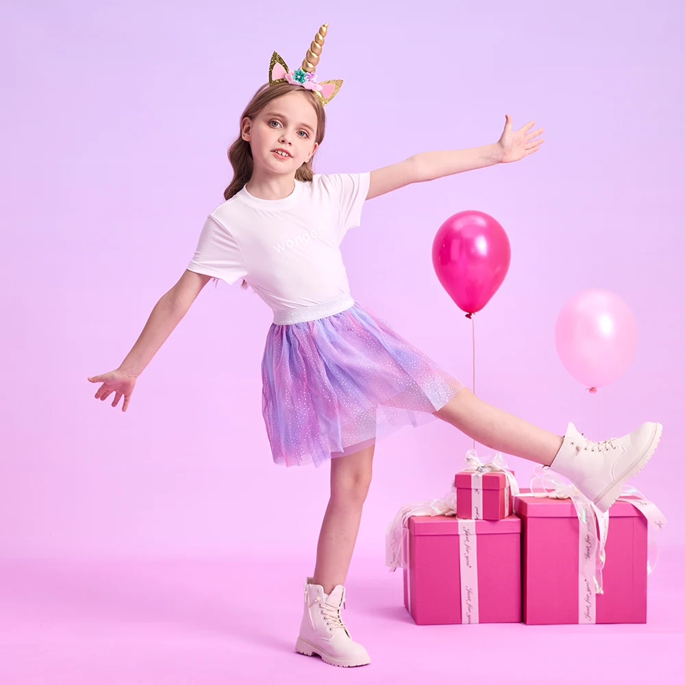 DXTON Toddler Girls Gradient Skirt Four Season Children Casual Clothing Blingbling Tulle Princess Mini Skirt Kids Party Costumes
