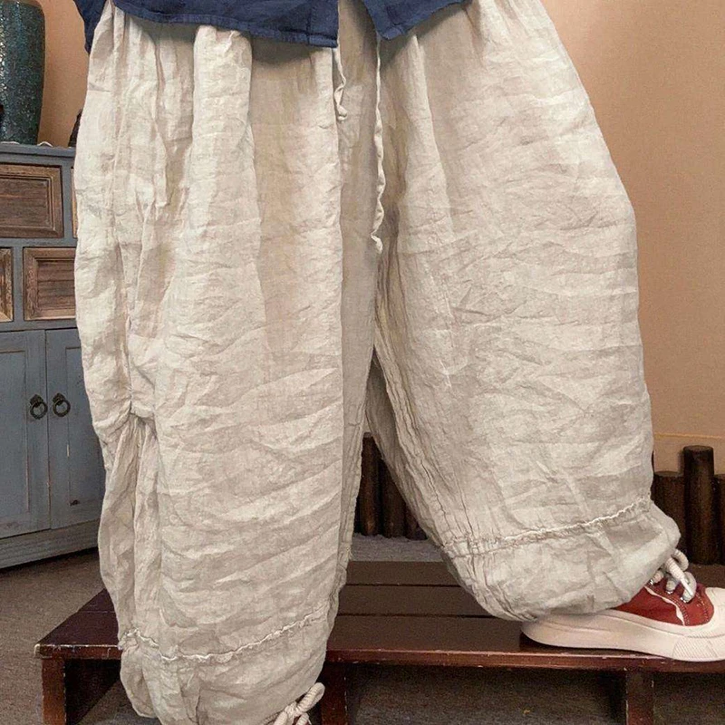 26 New Arrival Summer Arts Style Women Casual Loose Ankle-length Pants Cotton Linen Patchwork Elastic Waist Bloomers Pants Y139