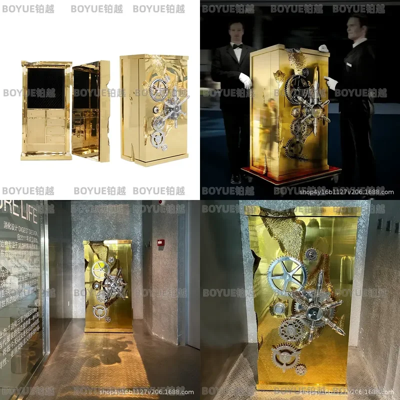 Luxury Gold Stainless Steel Safe with Password Lock Anti Theft Security Box for Villa Home Mansion High End Storage Cabinet