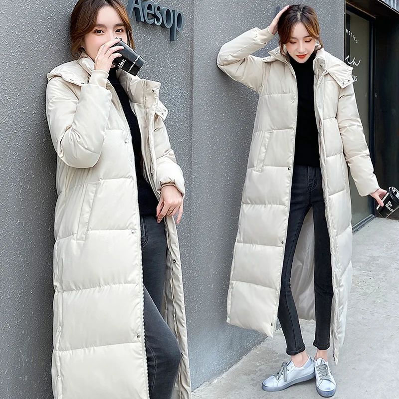 

New Down Cotton Coat Women's Loose Winter Parkas Over Knee Long Wadded Jackets Thicken Warm Ladies Overcoat Manteau Femme