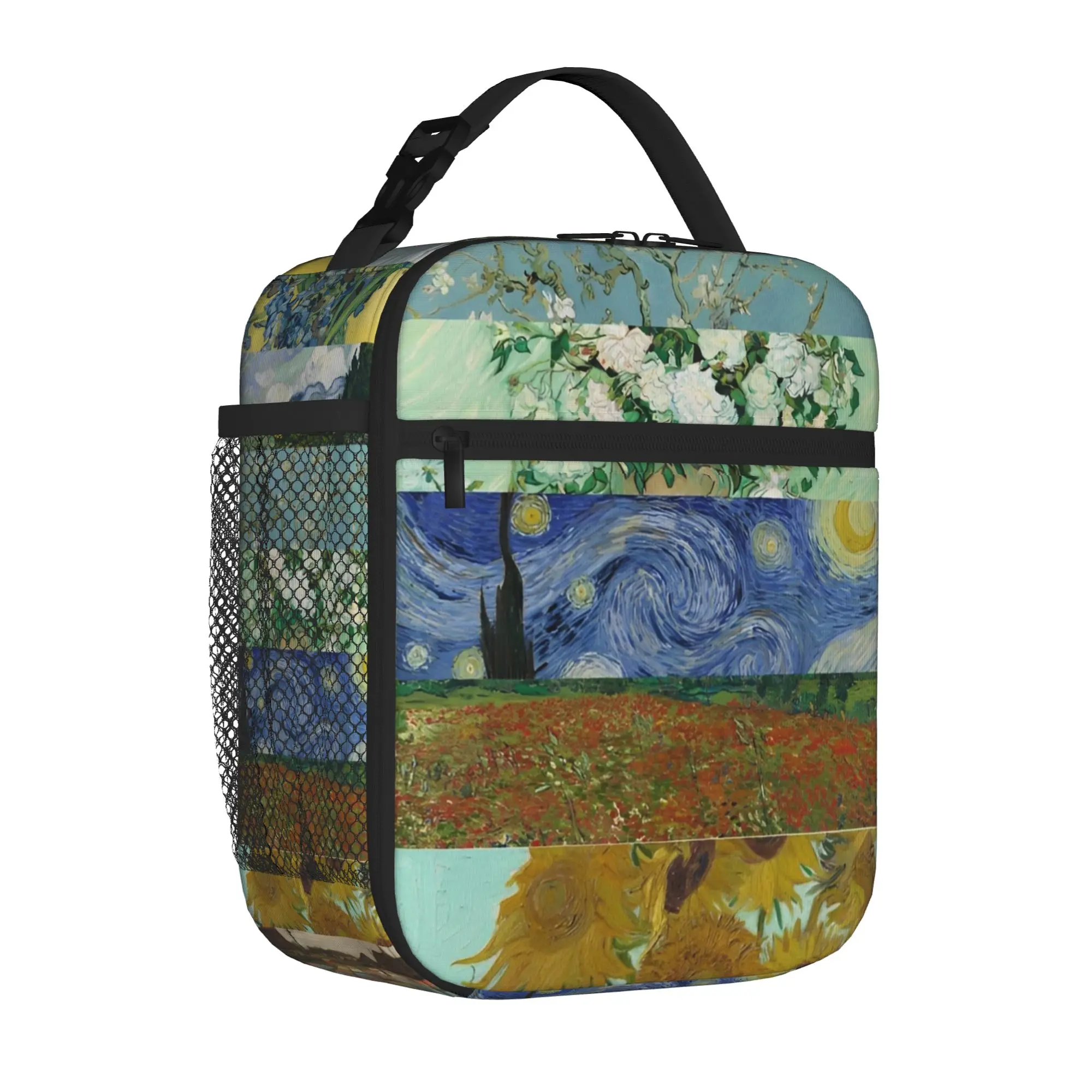 Van Gogh Art Oil Paintings Tote Insulated Lunch Bag Sunflowers Starry Night Carry Food Bags Reusable Cooler Thermal Spacious