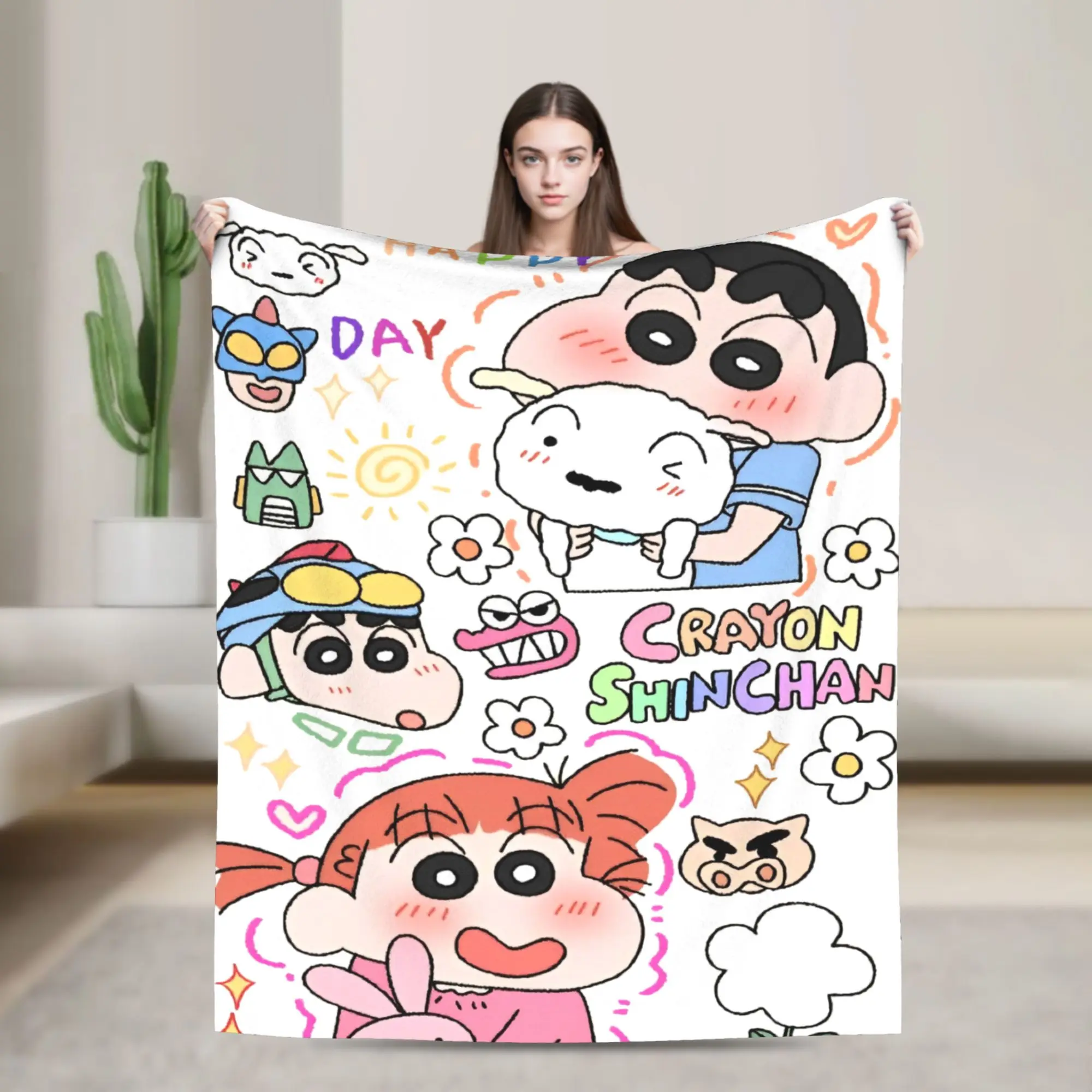 Kawaii تلوين شين تشان البطانيات الصوف الربيع/الخريف أنيمي شيرو نيني متعددة الوظائف رمي البطانيات للمنزل الأريكة البساط قطعة