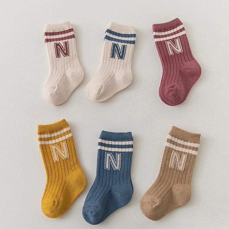 

Newborn Baby Socks 0-3 Years Cotton Letter Print Mid Calf Long Socks for Boys Girls