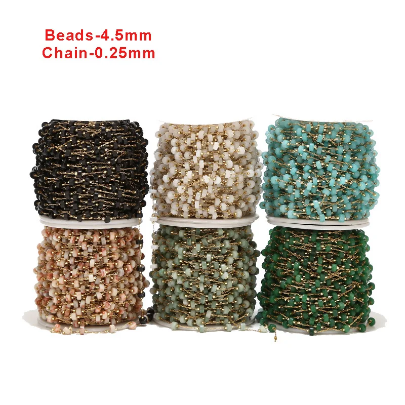 

2Meters 6 colors natural stone beads Chain stainless steel link chain for DIY Necklaces Bracelets Jewelry Making Findings