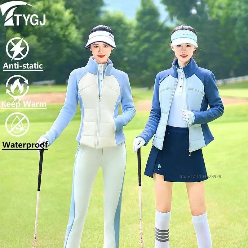TTYGJ Winter Golf Thicken Jacket Women Warm Fleece Waterproof Coat Ladies Long Sleeve Stand Collar Outerwear Windproof Golf Tops