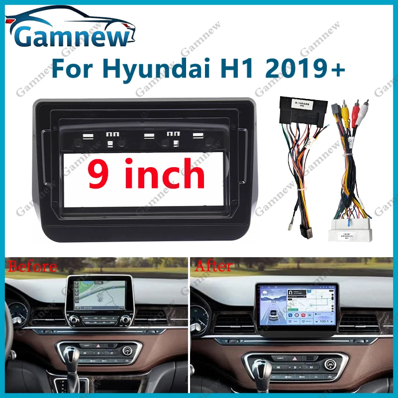 9 Inch Car Frame Fascia Cable Wire Adapter Android Radio Dash Fitting Panel Kit For Hyundai H1 2019+ Grand Starex 2018+