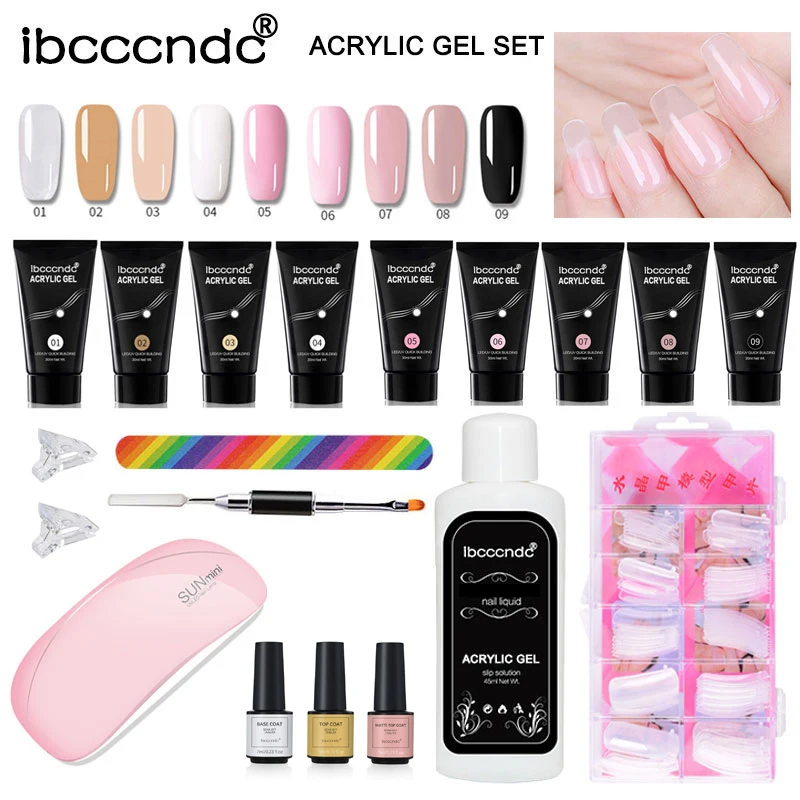 

Professional 9colors 30ml Poly extension gels Kit Quick Nail Gel Set Base And Top Coat Nail Dryer Lamp Slip Solution Clips