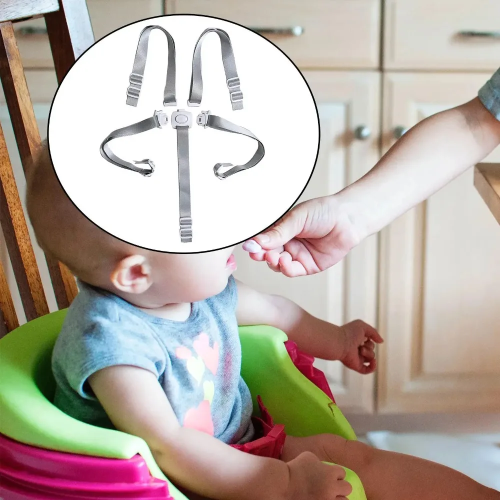 Universal 5-Point Harness Baby Safety Belt, Adjustable Feeding Chair Strap, Anti-Slip Fixed Belt for Dining Seat, Car Seat & Sle