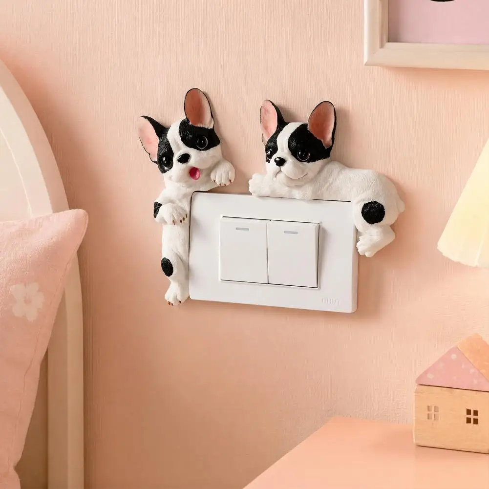 Bulldog Switch Sticker Adhesive Light Switch Surround 3d Bulldog Resin Light Switch Cover Cute Cartoon Dog Wall Socket for Home