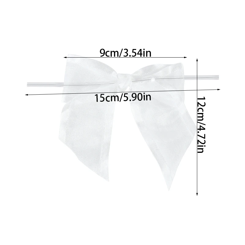 5/10/20pcs White Pre-Tied Organza Bows With Twist Ties Satin Ribbon Bows For Wedding Party Birthday Gift Candy Wrapping