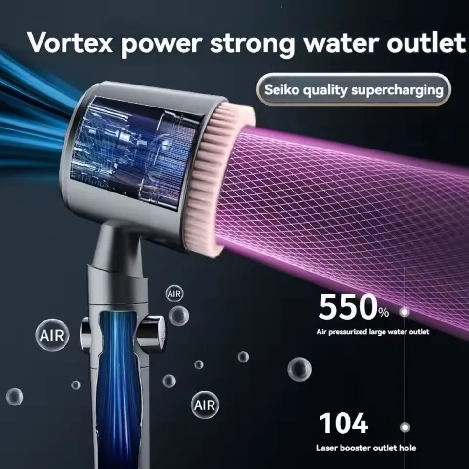 5 Function Bathroom Handheld Brushed Shower Head with Stop Button Spa Filter Showerhead Easy Cleaning Shower Nozzle Sprayer