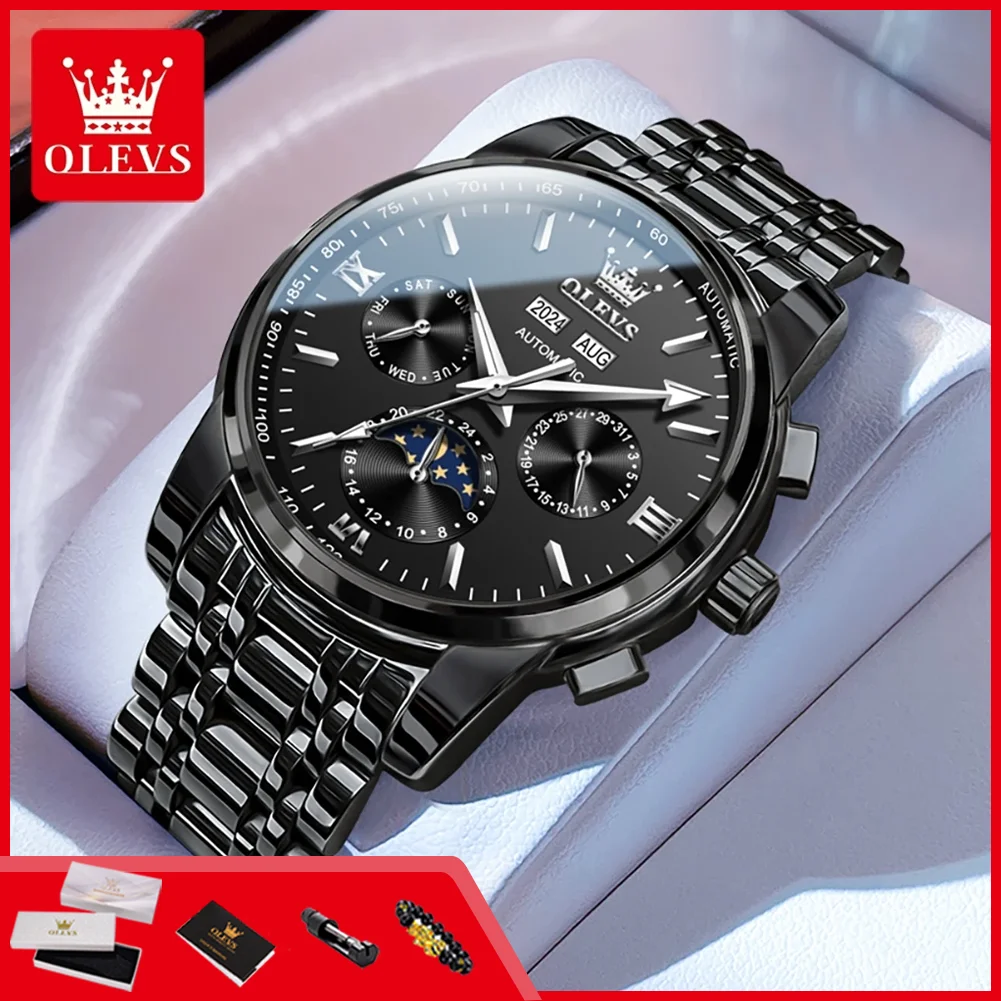 Montre automatique pour homme OLEVS 6633 avec phases de lune, acier inoxydable, étanche, calendrier/hebdomade, montres mécaniques de luxe pour hommes 1 Montre automatique pour homme OLEVS 6633 avec phases de lune, acier inoxydable, étanche, calendrier/hebdomade, montres mécaniques de luxe pour hommes 1