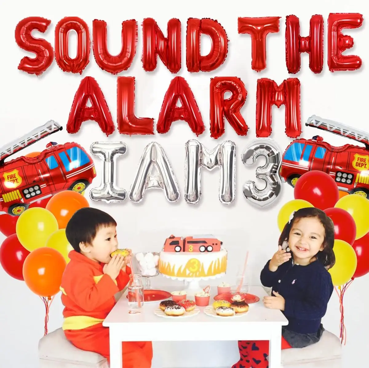 Imagem -05 - Joymemo-fire Truck Birthday Party Supplies Kit Garland Arch Bombeiros 3rd Bday Party Decorações Soar o Alarme eu Sou 3