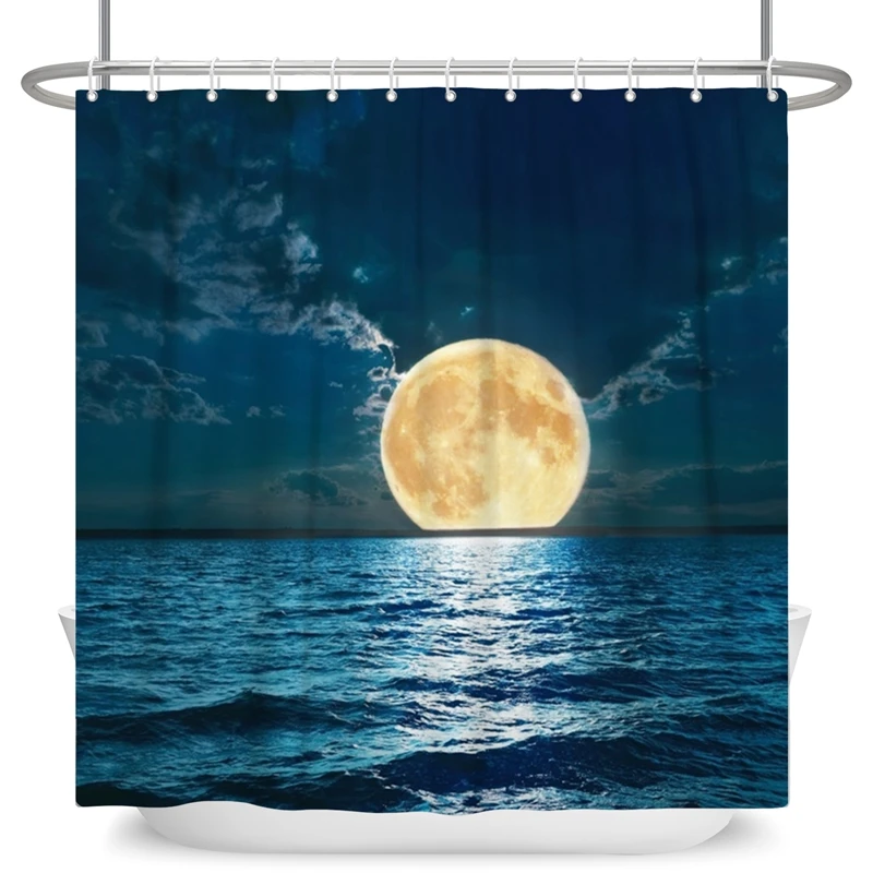 Midnight Full Moon Shower Curtain Dreamy Mystic View Bathroom Curtains Waterproof Fabric Home Decor Curtain With Hooks