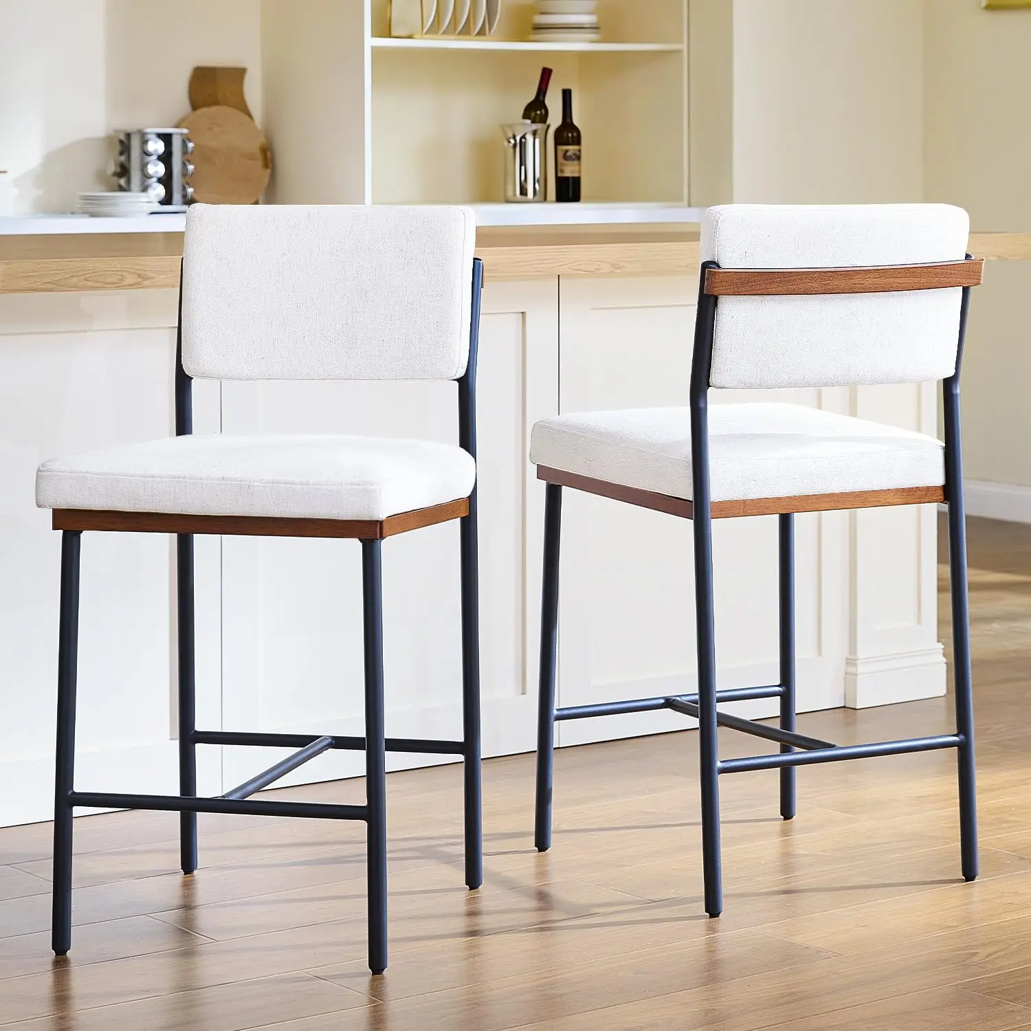 Linen Fabric Bar Stools Set of 2,26 Inch Modern Counter Height Bar Stools for Kitchen Island,Counter Stools, Customized