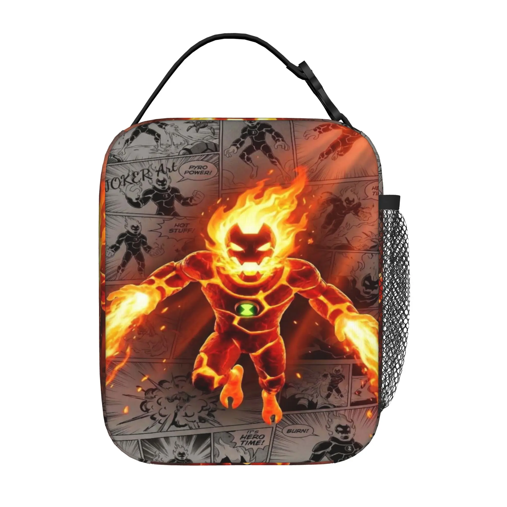 Back to school season  Food Bag Heatblast Ben10 Fire Alien Hero Kawaii High Street Classic Solid Lunch Bag