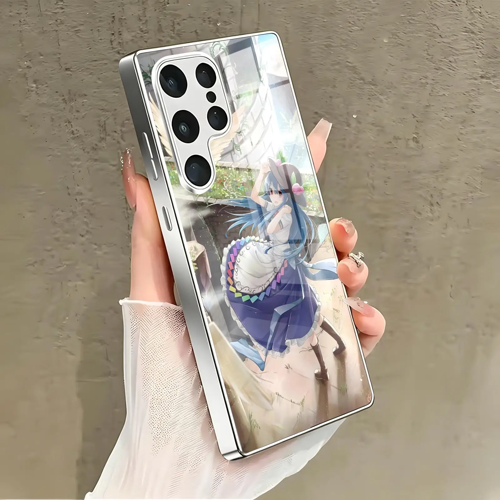 Phone Case For Samsung S26 S25 S24 S23 S22 S21 Plus Ultra Note20 Electroplated glass Phone Case Anime Tenshi Hinanawi view 3
