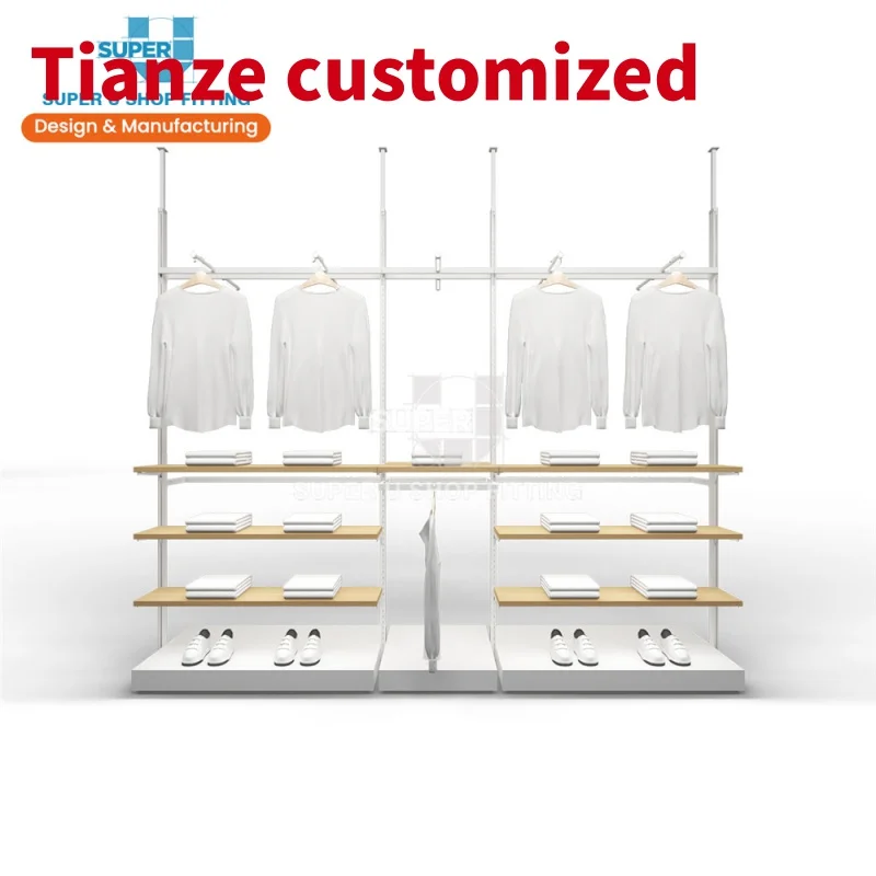 

(customized)Custom Boutique Garment Clothing Shelf Display Fixtures Clothing Retail Store Furniture LED Light Clothes Retail Dis