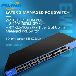 EWIND Layer 3 Managed POE Switch 24/48 POE Ports with 8 SFP or 4 SFP+ Slot Ethernet Switch for IP Camera/Wireless AP/CCTV Camera