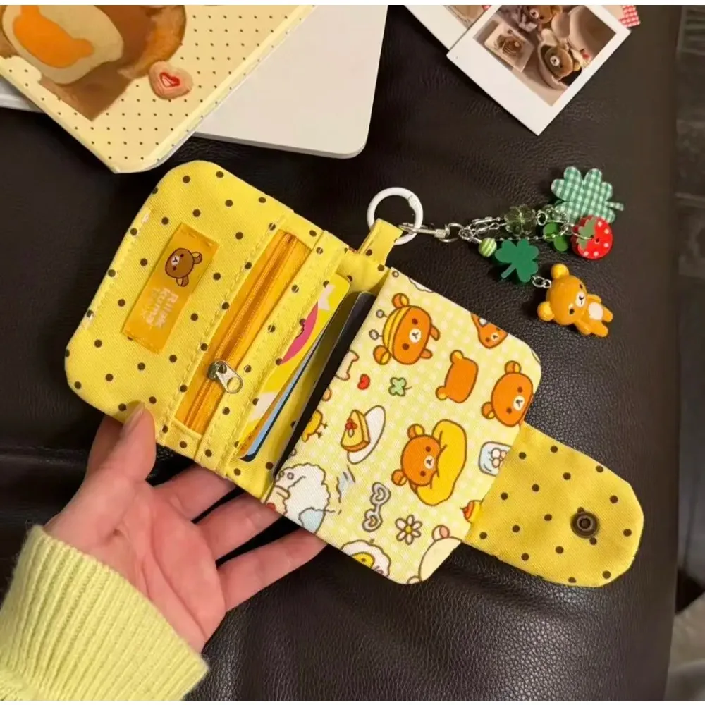 Korean Cartoon Bear Mini Wallet Adorable Short Coin Purse Multi-slot Card Holder Portable Student Key Pouch Sweet Birthday Gift