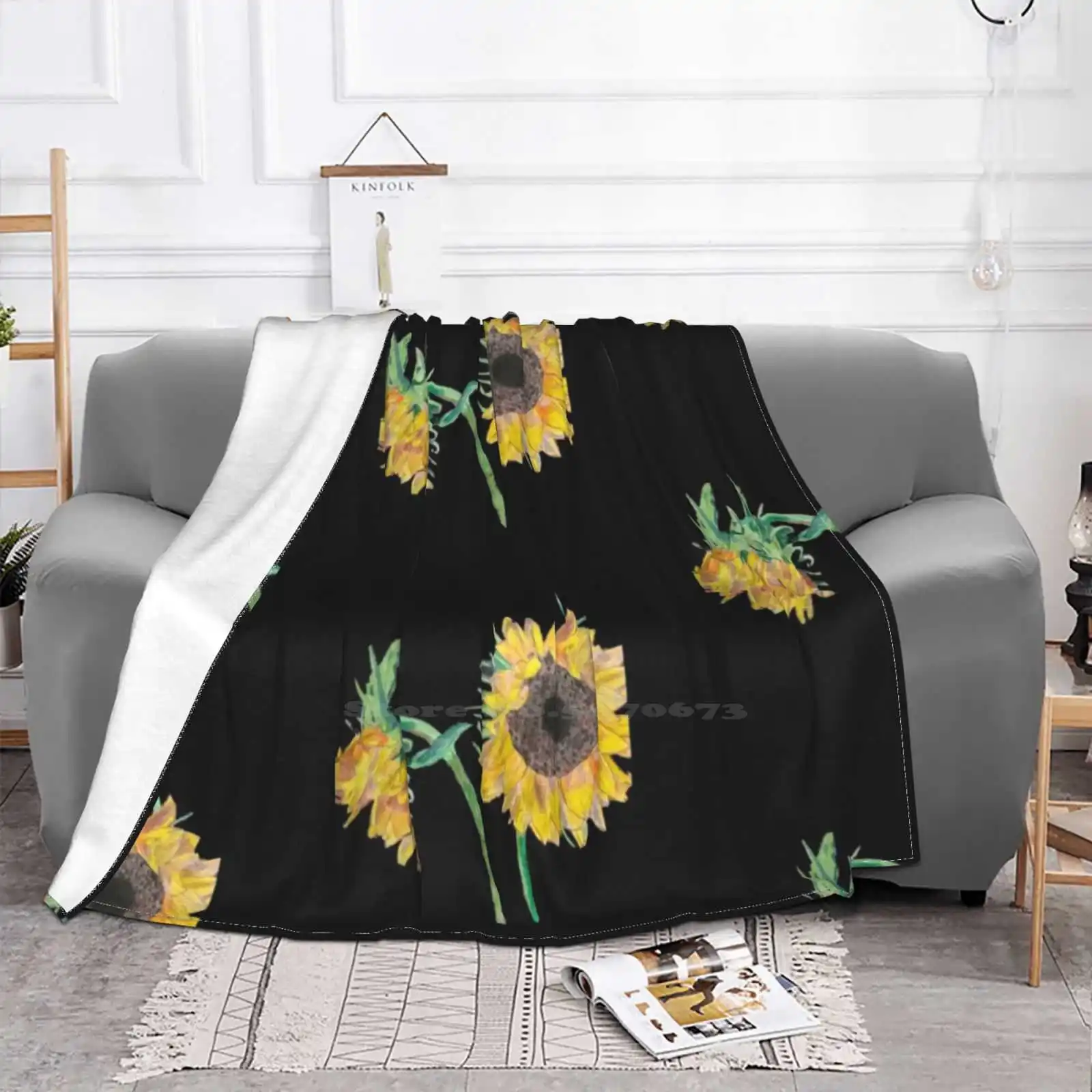 Sunflowers By Ash Top Quality Comfortable Bed Sofa Soft Blanket Sunflowers Original Art Independent Artist Bright Colourful