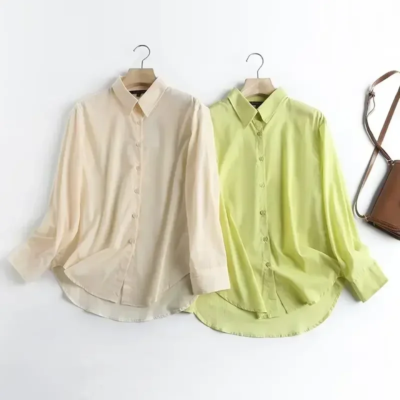 

Women's 2023 Fashion New Two-color Casual Comfortable Loose Blouses Retro Long-sleeved Button-down Long Chic Tops.