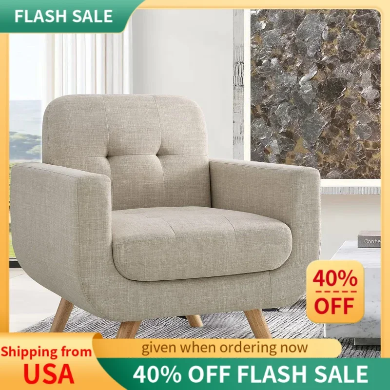 

Elena Contemporary Accent Armchair with Linen Upholstery Living Room Furniture, 1SEAT, Beige